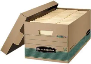 Bankers Box 1270201 - Stor/File Storage Box, Legal, Locking Lift-off Lid, Kraft/Green, 12/Carton