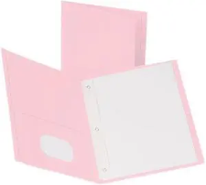 Oxford 57768 Twin-Pocket Portfolio w/Tang Fastener, Letter, 1/2" Cap., Pink, 25/Box