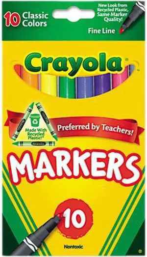 Crayola 58-7726 Non-Washable Markers, Fine Point, Classic Colors, 10/Set