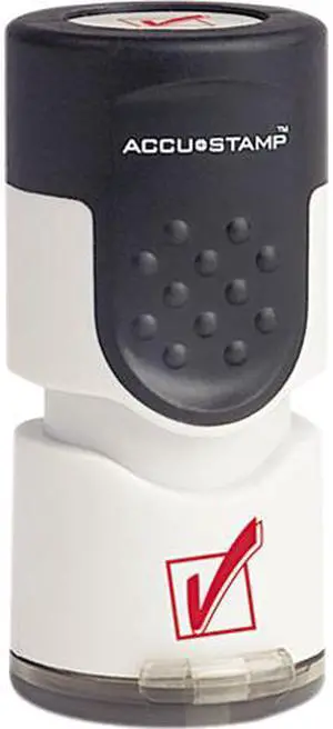 ACCUSTAMP 035658 Accustamp Pre-Inked Round Stamp with Microban, Check Mark, 5/8" dia, Blue