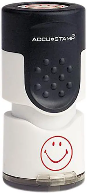 ACCUSTAMP 030725 Accustamp Pre-Inked Round Stamp with Microban, Smiley, 5/8" dia., Red