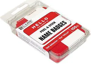C-line 92234 Pressure Sensitive Hello Name Badges, 2-1/4 x 3-1/2, Red, 100/Box