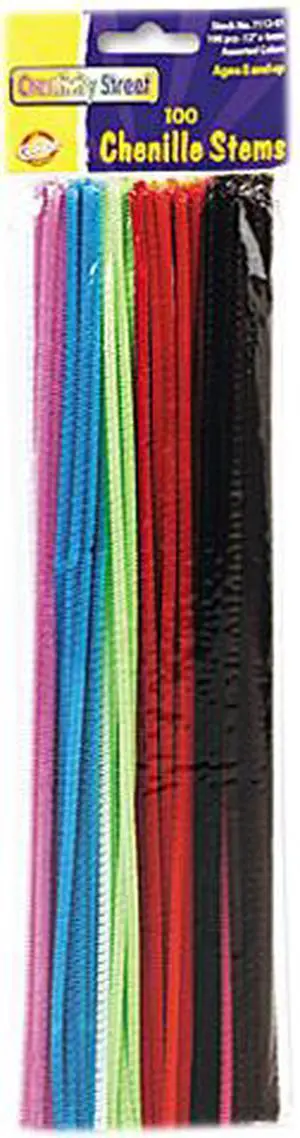 Chenille Kraft 7112-01 Regular Stems, 12" x 4mm, Metal Wire, Polyester, Assorted, 100/Pack
