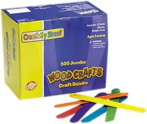Chenille Kraft 3776-02 Colored Wood Craft Sticks, Jumbo, 4 1/2 x 3/8, Wood, Assorted, 500/Box