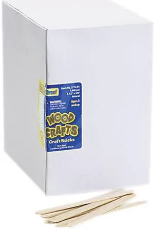 Chenille Kraft 3774-01 Natural Wood Craft Sticks, 4 1/2 X 3/8, Natural Wood, 1000/Box