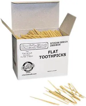 Chenille Kraft 3690-01 Flat Wood Toothpicks, Wood, Natural Wood, 2500/Pack