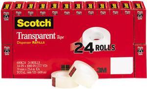 Scotch 600K24 Transparent Glossy Tape, 3/4" x 1000", 1" Core, Clear, 24/Pack