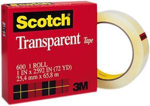 Scotch 60012592 Transparent Glossy Tape, 1" x 72 yards, 3" Core, Clear