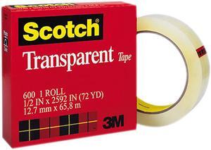 Scotch 600122592 Transparent Glossy Tape, 1/2" x 72 yards, 3" Core, Clear