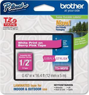 Brother TZEMQP35 12 mm (0.47") White on Berry Pink tape for P-touch 5 m (16.40 ft.)