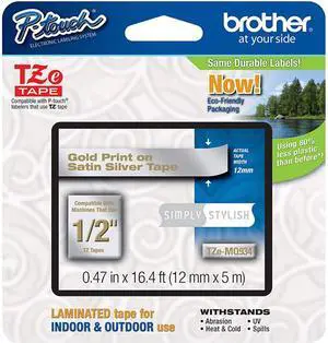 Brother TZEMQ934 12 mm (0.47") Gold on Satin Silver tape for P-touch 5 m (16.40 ft.)
