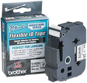 Brother TZEFX251 P-touch Laminated Tape, 24mm (0.94") Black on White Flexible ID Tape, 8m (26.2 ft)