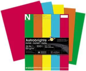 Wausau Paper 22226 Astrobrights Eco Brights Colored Paper, 24lb, 8-1/2 x 11, Assorted, 500 Shts/Rm