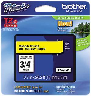 Brother TZE641 18 mm (0.70") Black on Yellow tape for P-Touch 8 m (26.20 ft.)