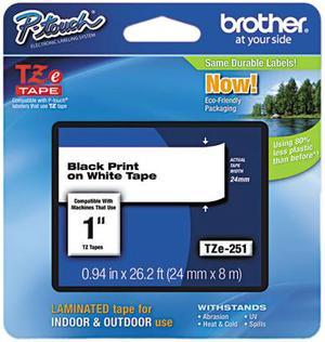 Brother 24mm (1") Black on White Laminated Tape (8m/26.2') (1/Pkg)