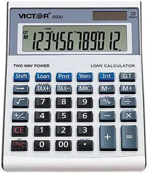 Victor 6500 Executive Desktop Loan Calculator, 12-Digit LCD, Black/Silver