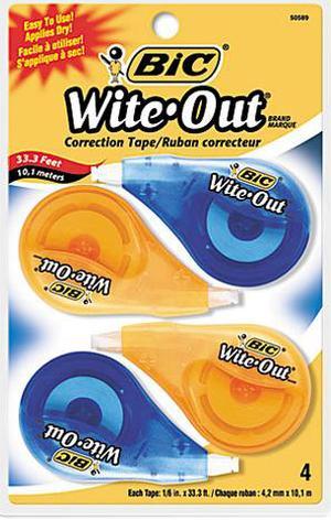 BIC WOTAPP418 Wite-Out EZ Correct Correction Tape, Non-Refillable, 1/6" x 400", 4/Pack