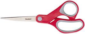 Scotch 1428 Multi-Purpose Scissors, Pointed, 8" Length, 3-3/8" Cut, Red/Gray
