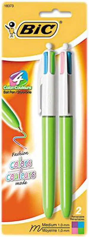 BIC AMP21 4-Color Ballpoint Retractable Pen, Assorted Ink, Medium, 2 per Pack