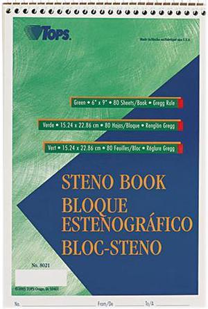 Tops 8021 Gregg Steno Books, 6 x 9, Green Tint, 80-Sheet Pad
