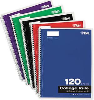 Tops 65361 Wirebound 3-Subject Notebook, College Rule, 11 x 8-1/2, White, 120 Sheets/Pad
