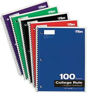 Tops 65161 Wirebound 1-Subject Notebook, College Rule, 11 x 8-1/2, White, 100 Sheets/Pad