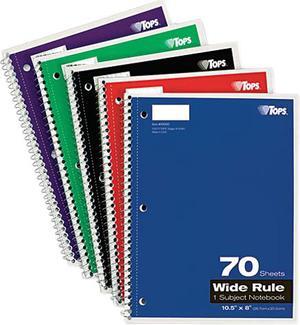 Tops 65000 Wirebound 1-Subject Notebook, Wide Rule, 10-1/2 x 8, White, 70 Sheets/Pad