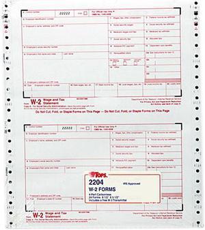 Tops 2204 Carbonless Standard W-2 Tax Forms, 4 Part, 5 1/2" x 8 1/2", Recycled - 24 /Pack
