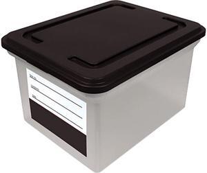 Innovative Storage Designs 55802 File Tote Storage Box with Snap-on Lid Closure, Letter/Legal, Clear/Black