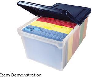 Innovative Storage Designs 55797 File Tote Storage Box with Lid, Letter, Plastic, Clear/Navy