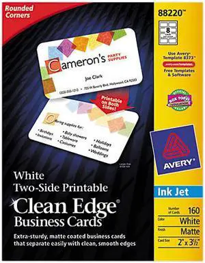 Avery Rounded Two-Sided Clean Edge Business Cards Inkjet 2 x 3 1/2 White 160
