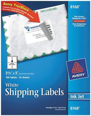 Avery TrueBlock Shipping Labels, Sure Feed Technology, Permanent Adhesive, 3.5" x 5", 100 Labels (8168)