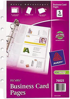 Avery Business Card Pages, 7HP, 5-1/2"x8-1/2", 8 Slot/Pg, 5/PK, CL 76025