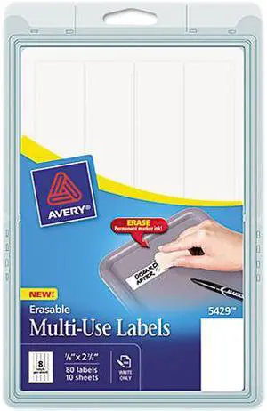 Avery Label Erasable 7/8"x2-7/8" 80/PK White 5429
