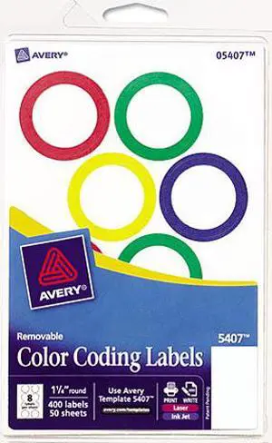 Avery Printable Removable Color-Coding Labels 1 1/4" dia Assorted 400/BX 5407