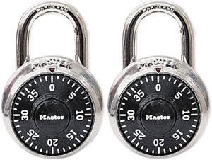 Master Lock 1500T Combination Lock, Stainless Steel, 1-7/8" Wide, Black Dial, 2/Pack