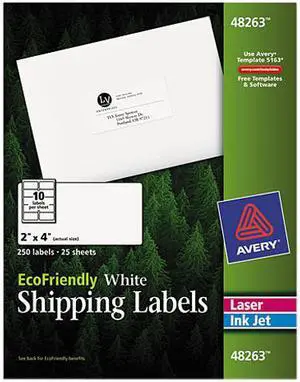 Avery 48263 EcoFriendly Shipping Labels, Permanent Adhesive, 2.00" x 4.00", 250 Labels