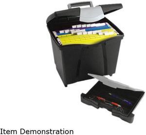 Storex 61523U01C Portable File Storage Box w/Drawer, Letter, Latch, Black