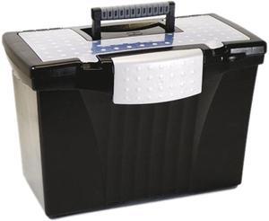 Storex 61510U01C Portable File Storage Box w/Organizer Lid, Letter/Legal, Black