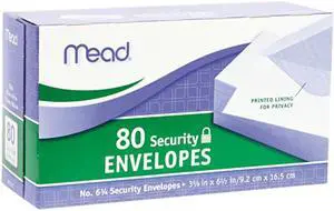 Mead 75212 Security Envelope, 3 5/8 × 6 1/2, 20 lb, White, 80/Box