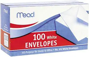 Mead 75100 Business Envelope, 3 5/8 × 6 1/2, 20 lb, White, 100/Box