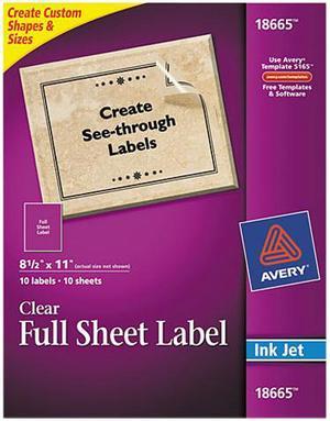 Avery 18665 Easy Peel Mailing Labels for Inkjet Printers, 8-1/2 x 11, Clear, 10/Pack