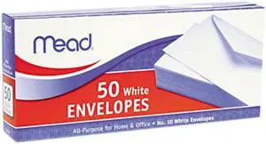 Mead 75050 Business Envelope, 4 1/8 x 9 1/2, 20 lb, White, 50/Box