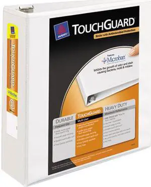 Avery Touchguard Antimicrobial View Binder w/Slant Rings 3" Cap White 17144