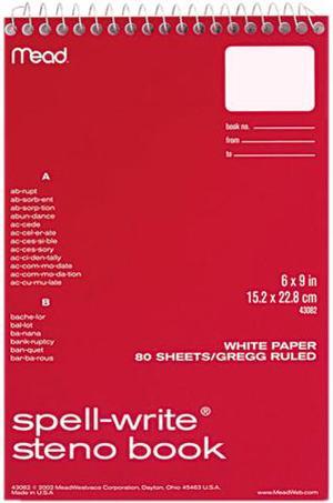 Mead 43082 Spell-Write Steno Book, Gregg Rule, 6 x 9, White, 80 Sheets/Pad