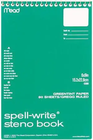 Mead 43080 Spell-Write Steno Book, Gregg Rule, 6 x 9, Green, 80 Sheets/Pad
