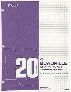 Mead 19010 Quadrille Graph Paper, Quadrille (4 sq/in), 8 1/2 x 11, White, 12 Pads/Pack