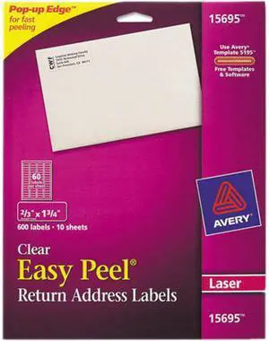 Avery Matte Clear Return Address Labels, Sure Feed Technology, Laser, 0.67" x 1.75", 600 Labels (15695)