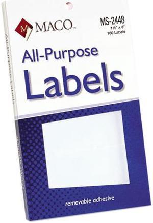Maco MS-2448 Multipurpose Self-Adhesive Removable Labels, 1 1/2 x 3, White, 160/Pack