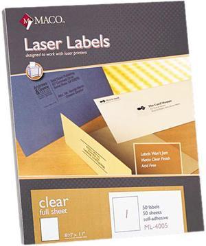 Maco ML-4005 Matte Clear Laser Labels, 8-1/2 x 11, 50/Box